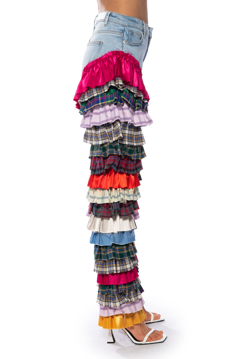 Full View Time To Dance Ruffle Patchwork Jeans