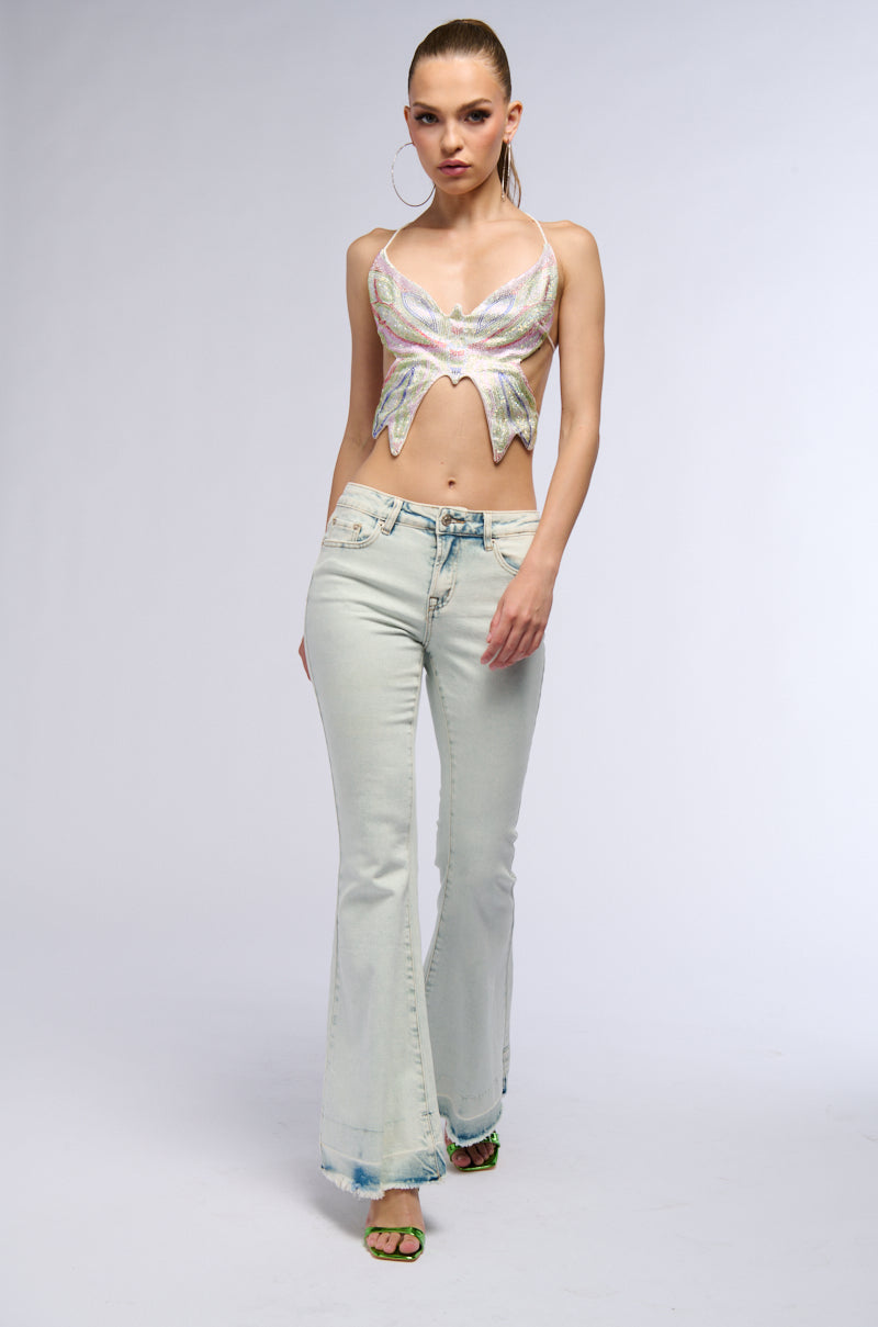 Extra View Time To Fly Butterfly Rhinestone Top