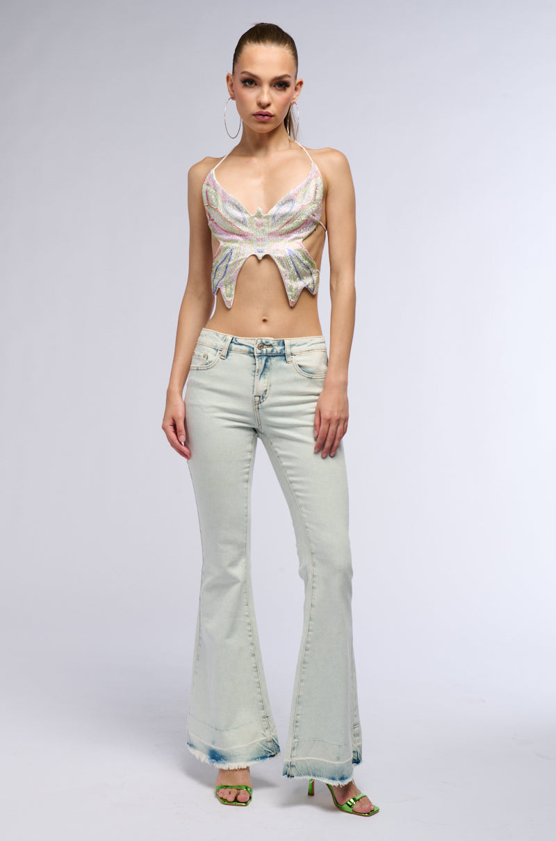 Extra View Time To Fly Butterfly Rhinestone Top