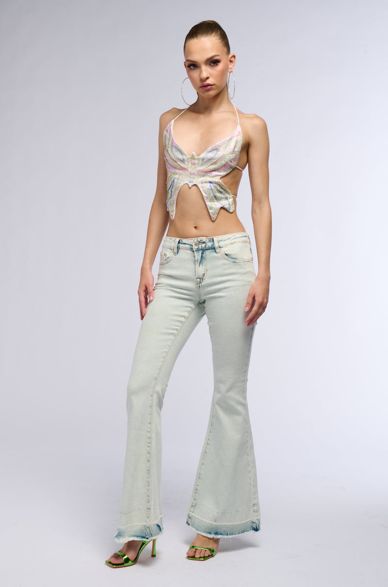 Extra View Time To Fly Butterfly Rhinestone Top