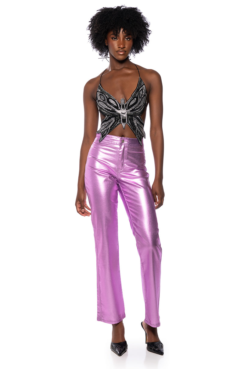 Back View Time To Fly Sequin Butterfly Top In Black