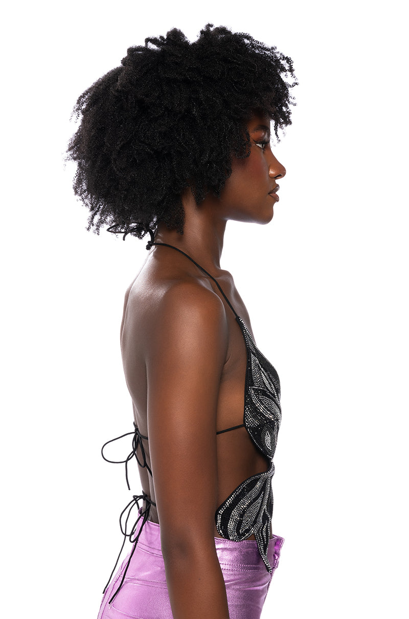 Full View Time To Fly Sequin Butterfly Top In Black