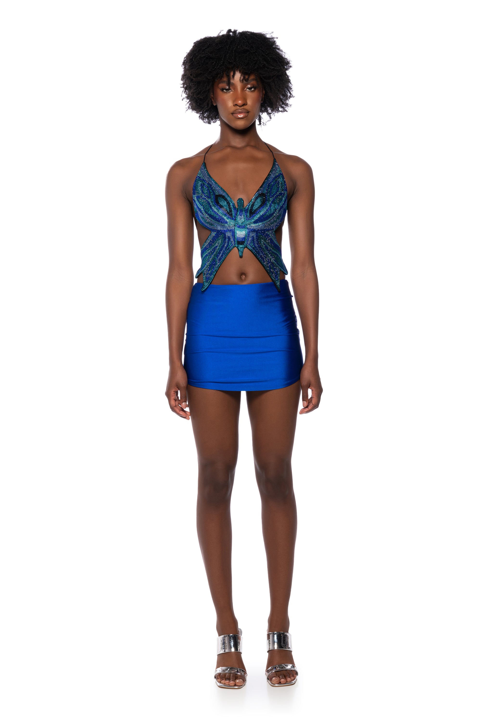Extra View Time To Fly Sequin Butterfly Top In Blue
