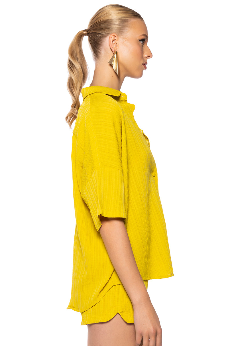 Detail View Time To Relax Short Sleeve Button Down Shirt In Yellow
