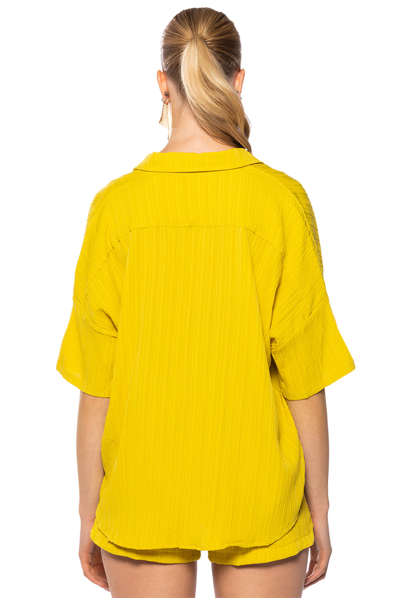 Full View Time To Relax Short Sleeve Button Down Shirt In Yellow