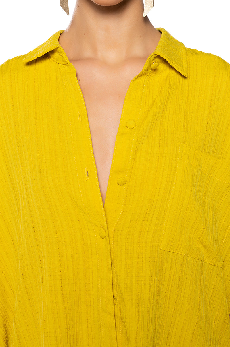Extra View Time To Relax Short Sleeve Button Down Shirt In Yellow