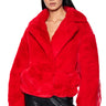 Front View Time To Shine Fringe Faux Fur Coat In Red