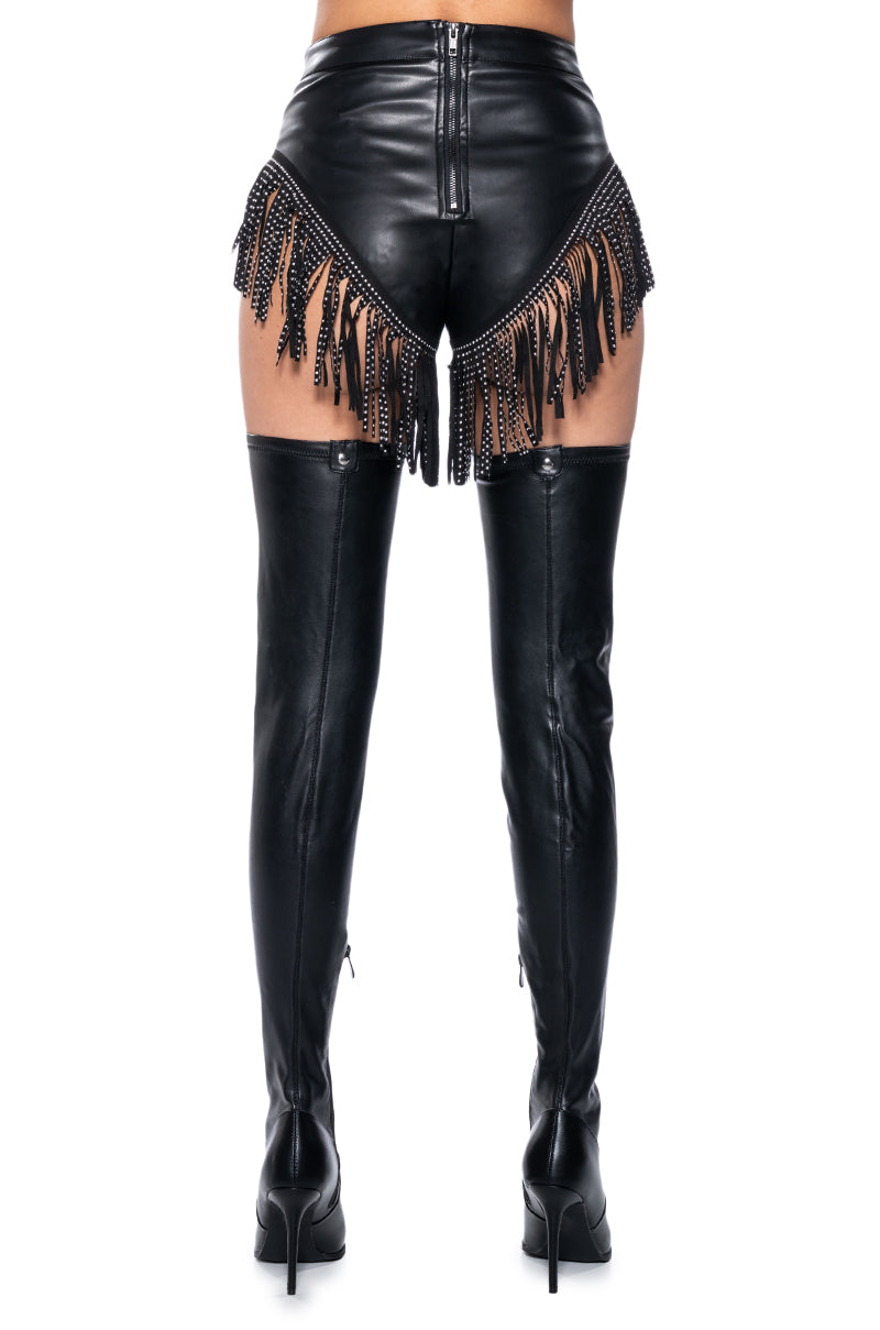 Extra View Tinashe Faux Leather Fringe Shorts