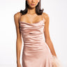 Front View Tiny Dancer Sleeveless Satin Cowl Neck Mini Dress