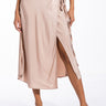 Front View To The Chateau High Slit Satin Midi Skirt