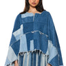 Front View To The Chateau Patchwork Denim Poncho