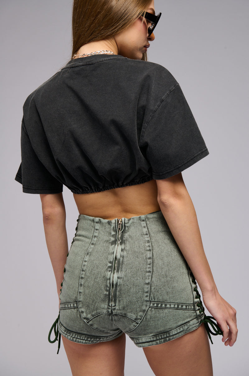 Back View Tonight Is The Night Denim Washed Shorts 2
