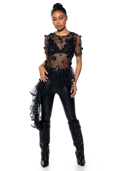 TOO GLAM EMBELLISHED ASYMMETRICAL TULLE TOP – AKIRA