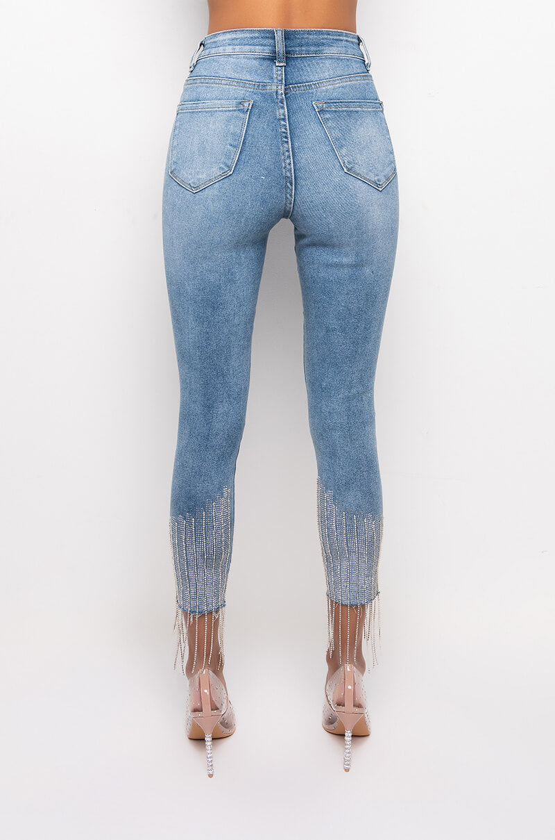 Full View Too Good High Waisted Rhinestone Fringe Skinny Jeans