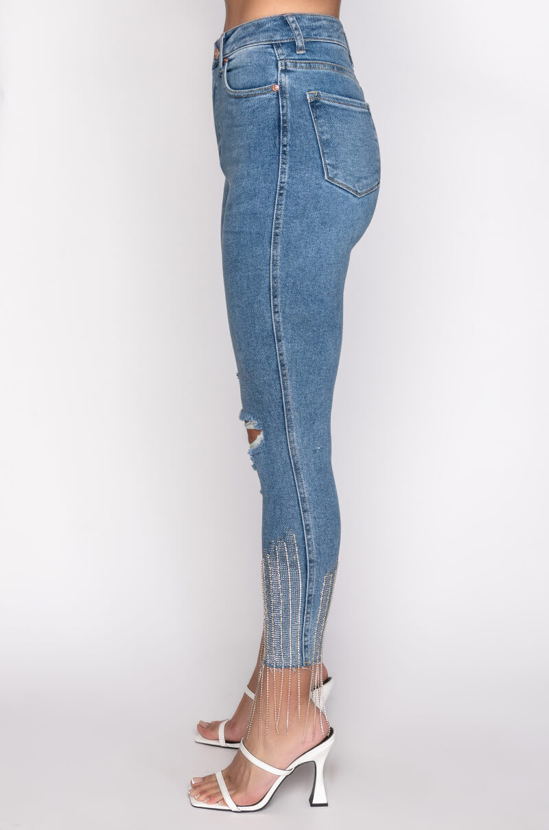 Full View Too Good High Waisted Rhinestone Fringe Skinny Jeans