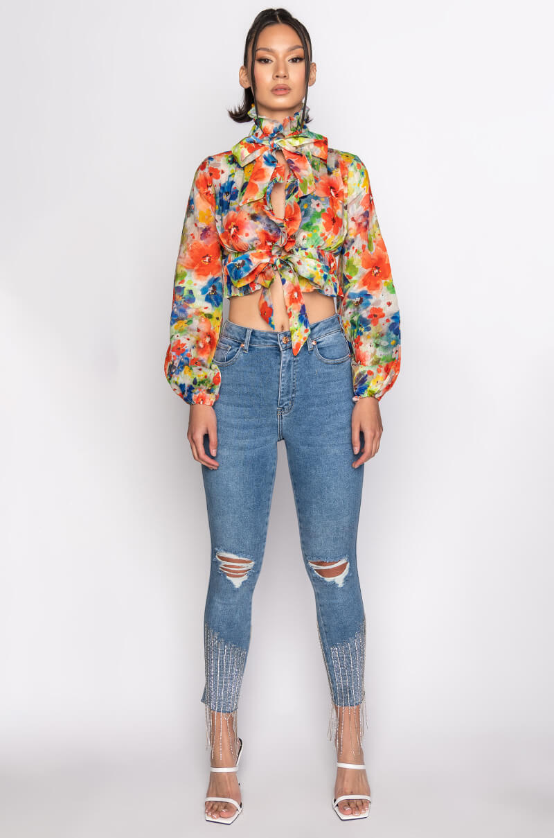 Extra View Too Good High Waisted Rhinestone Fringe Skinny Jeans