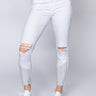 Front View Too Good High Waisted Rhinestone Fringe Skinny Jeans in White