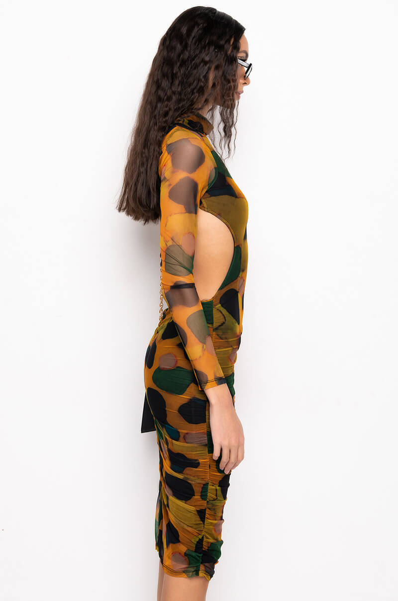 Detail View Top It Off Mock Neck Midi Dress With Open Back