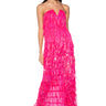 Front View Top Of The World Strapless Sequin Fringe Maxi Dress In Fuchsia