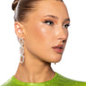 Front View Top Rank Rhinestone Chain Dangle Earrings In Silver