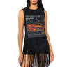 Front View Top Speed Sleeveless Fringe Graphic Tee