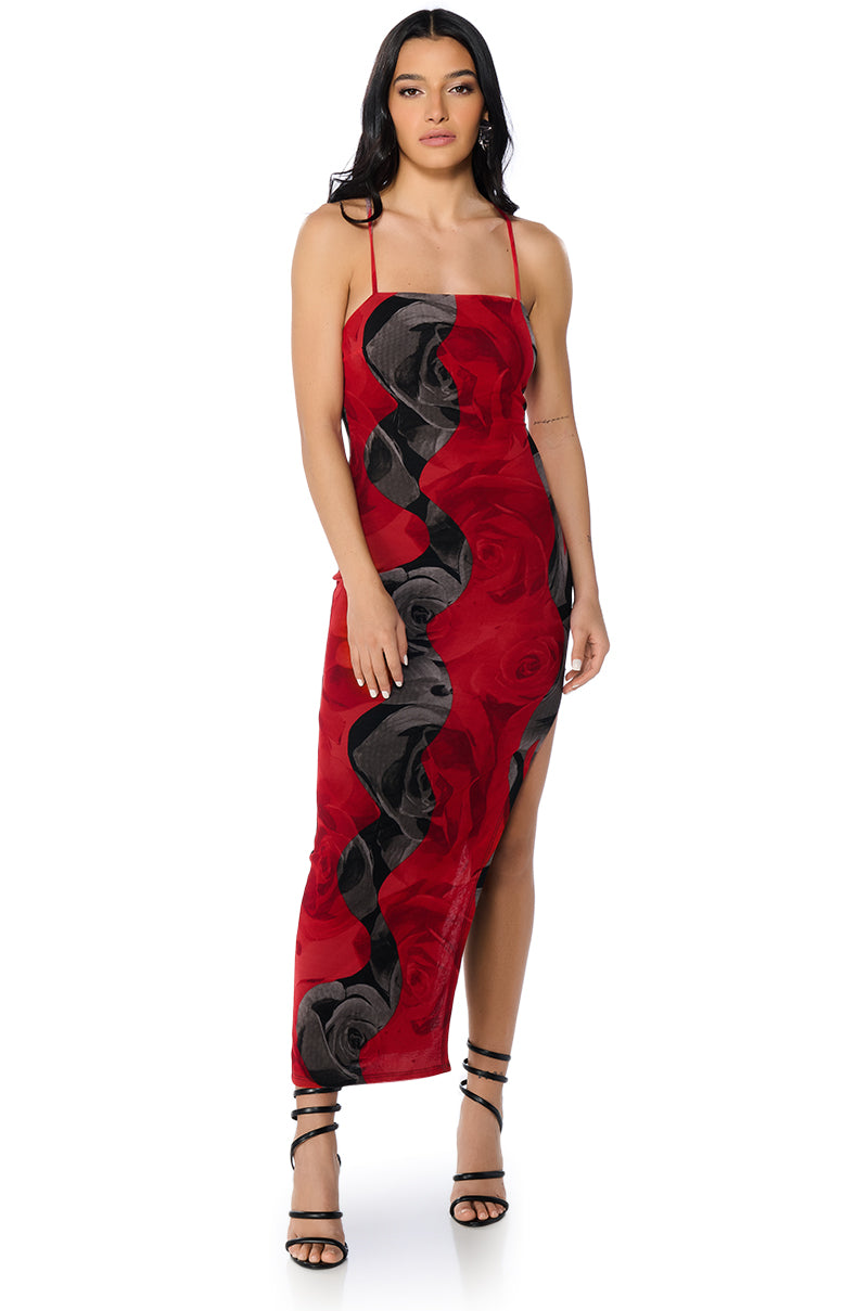 Front View Top Tier Cowl Neck Midi Dress