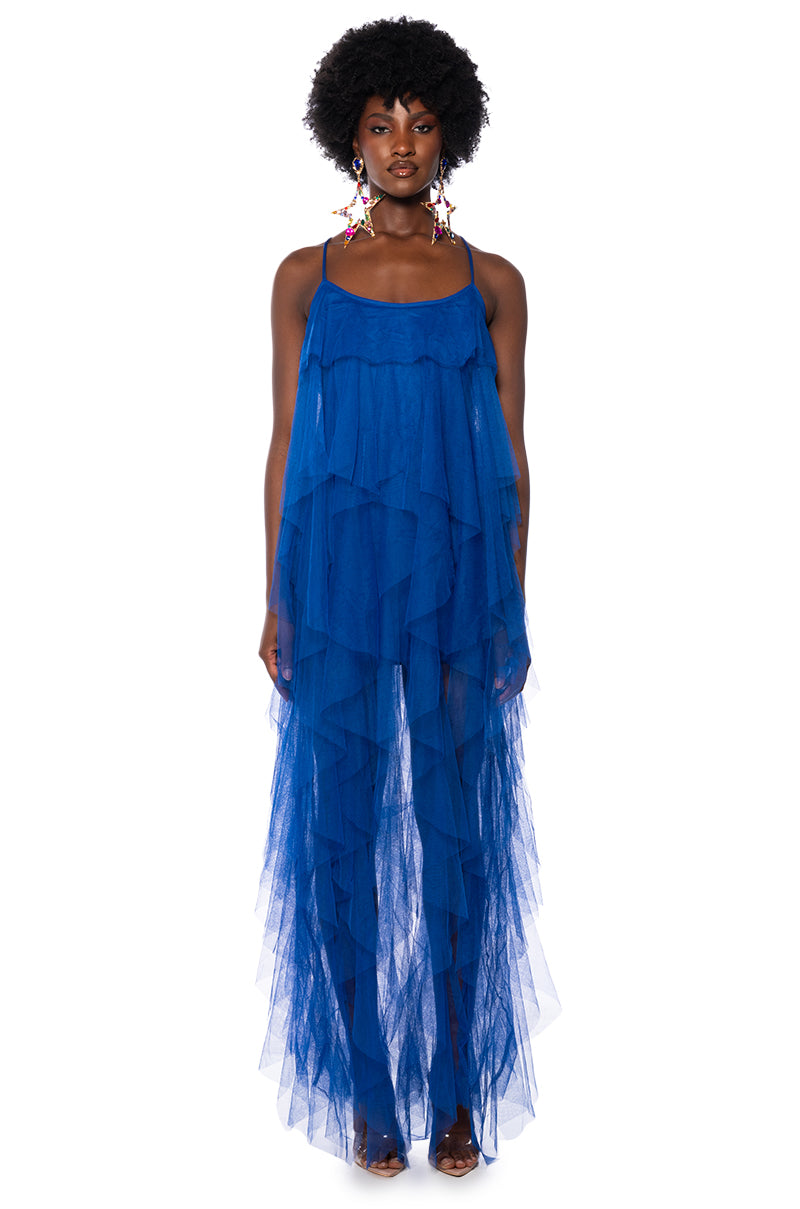 Extra View Top Tier Ruffle Maxi Dress In Royal Blue
