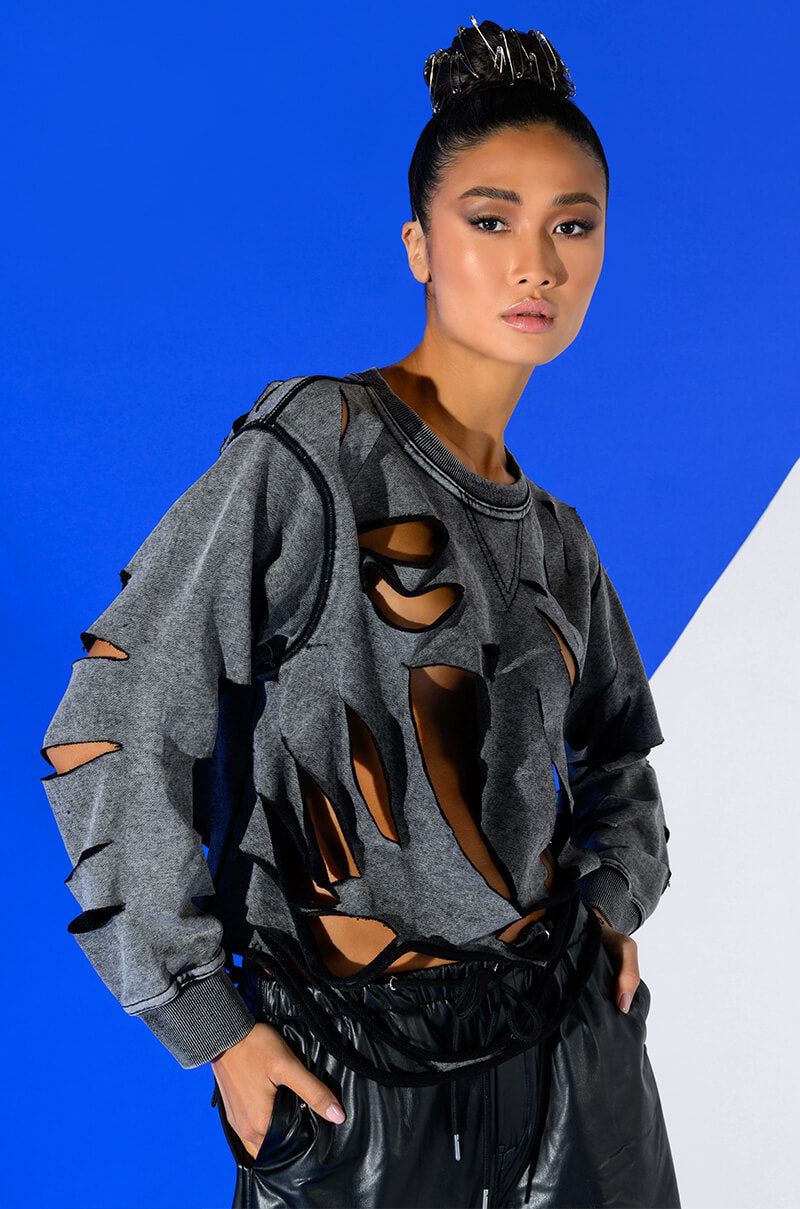 TORN HEART DISTRESSED LONG SLEEVE PULLOVER view 0