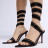 Front View Touchy Black Spiral Stiletto Sandal