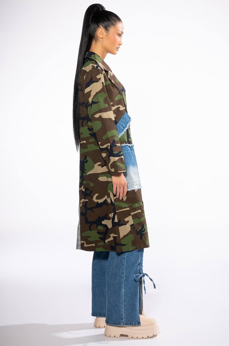 Full View Towson Half Plaid Half Camo Trench