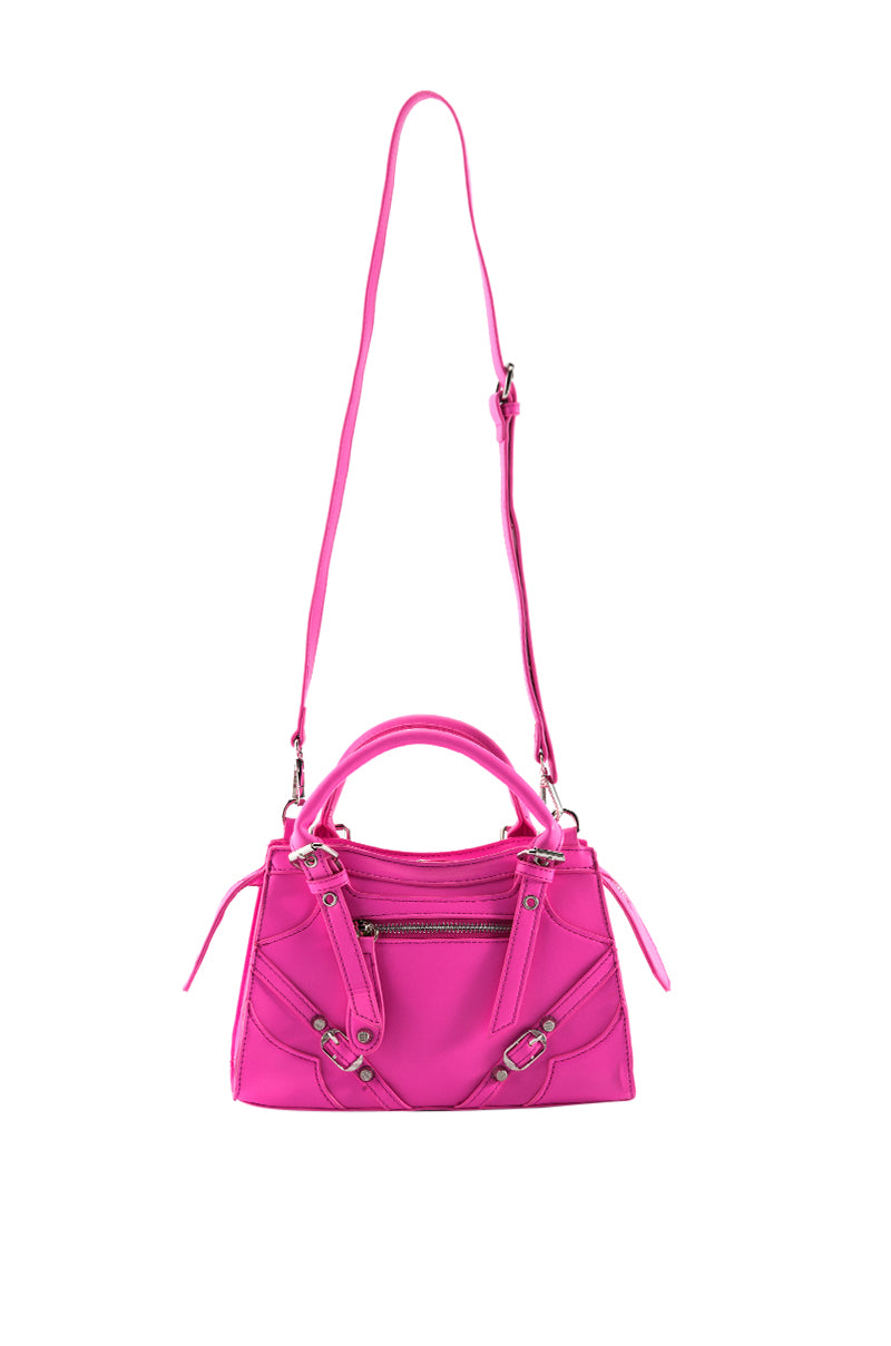Side View Tracie Moto Bag In Hot Pink