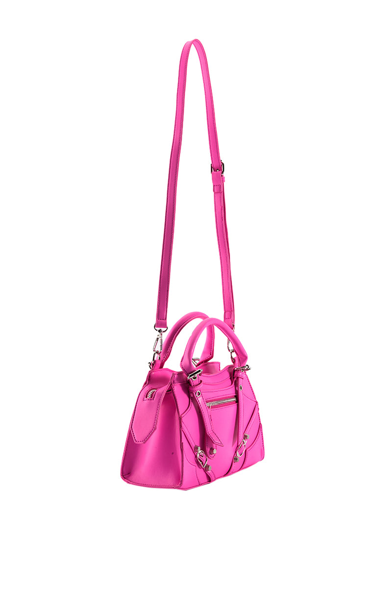 Back View Tracie Moto Bag In Hot Pink