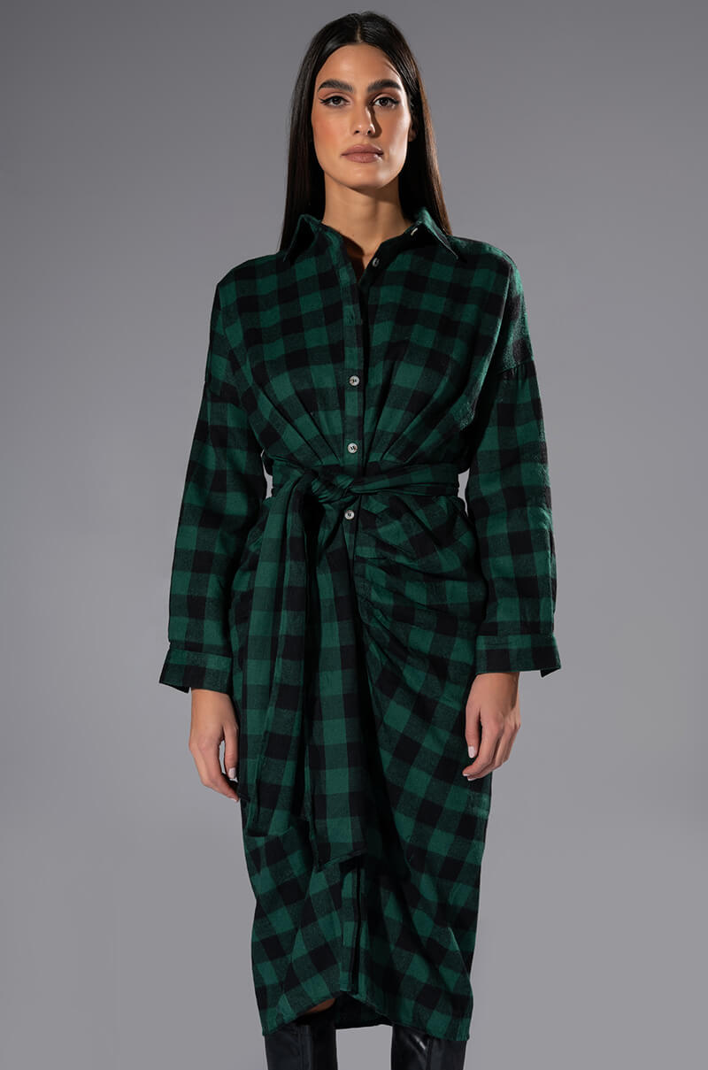Front View Tread Carefully Button Front Midi Dress