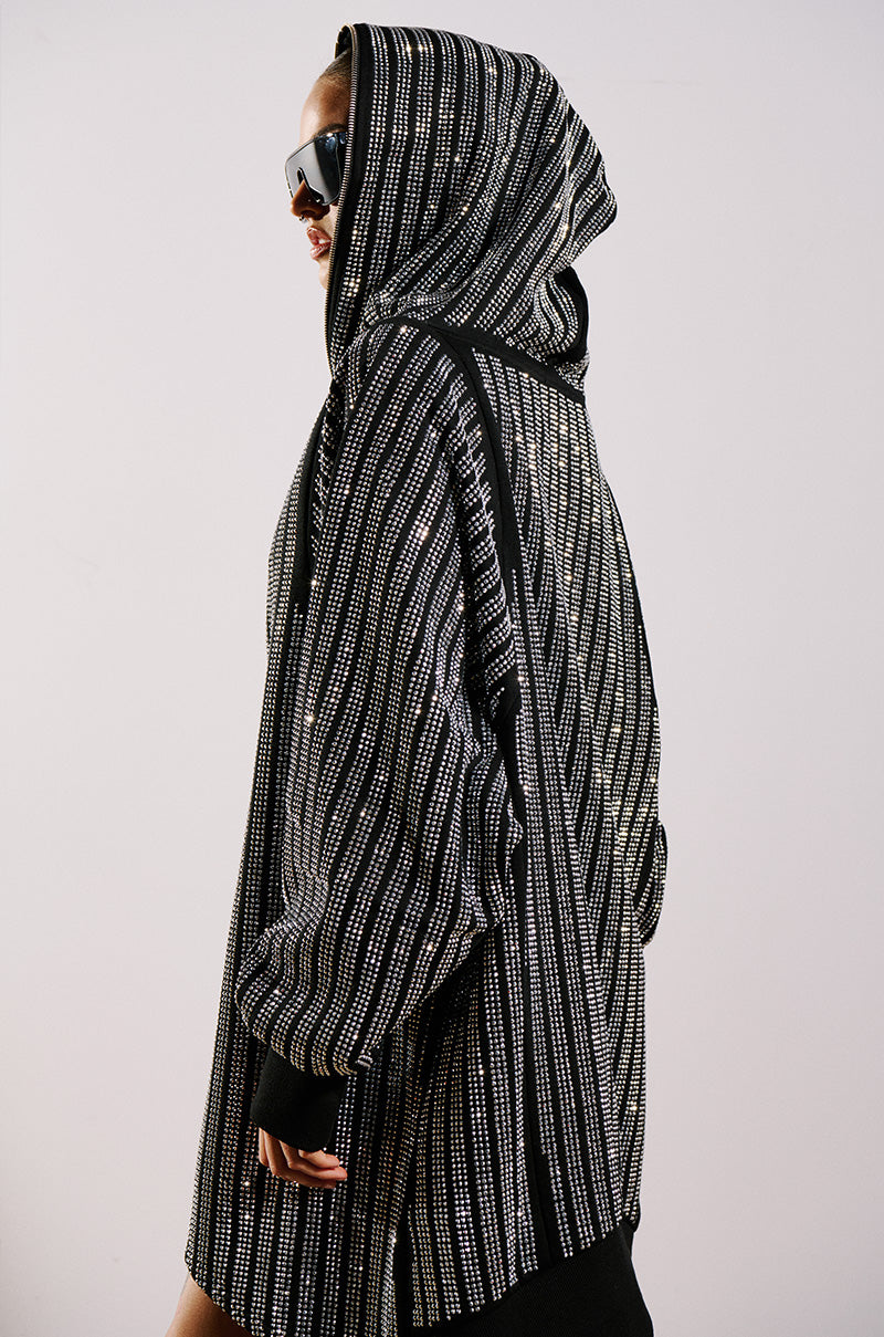 Extra View Tres Chic Passport Oversize Hooded Rhinestone Zip Up Jacket 2