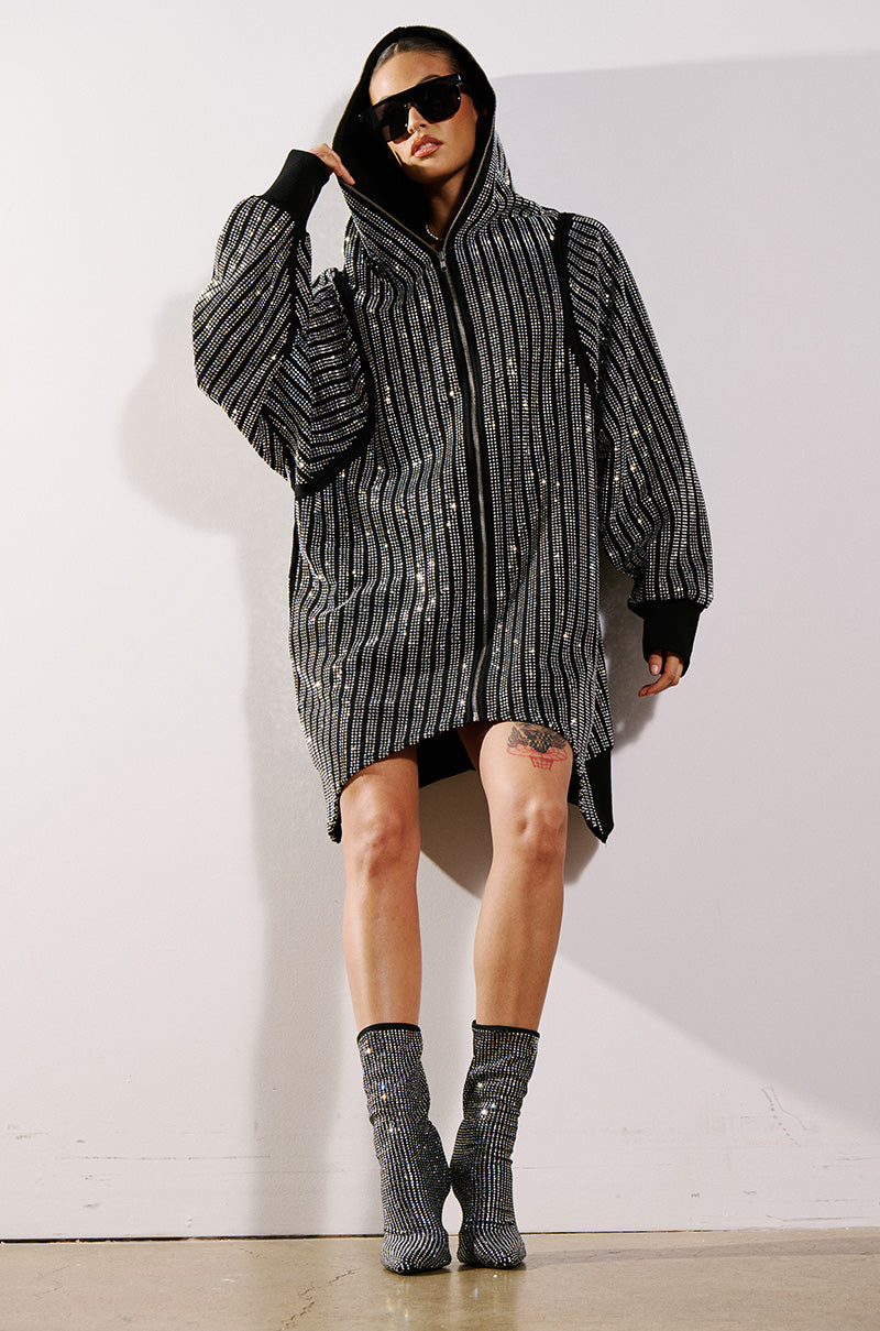 Extra View Tres Chic Passport Oversize Hooded Rhinestone Zip Up Jacket 9