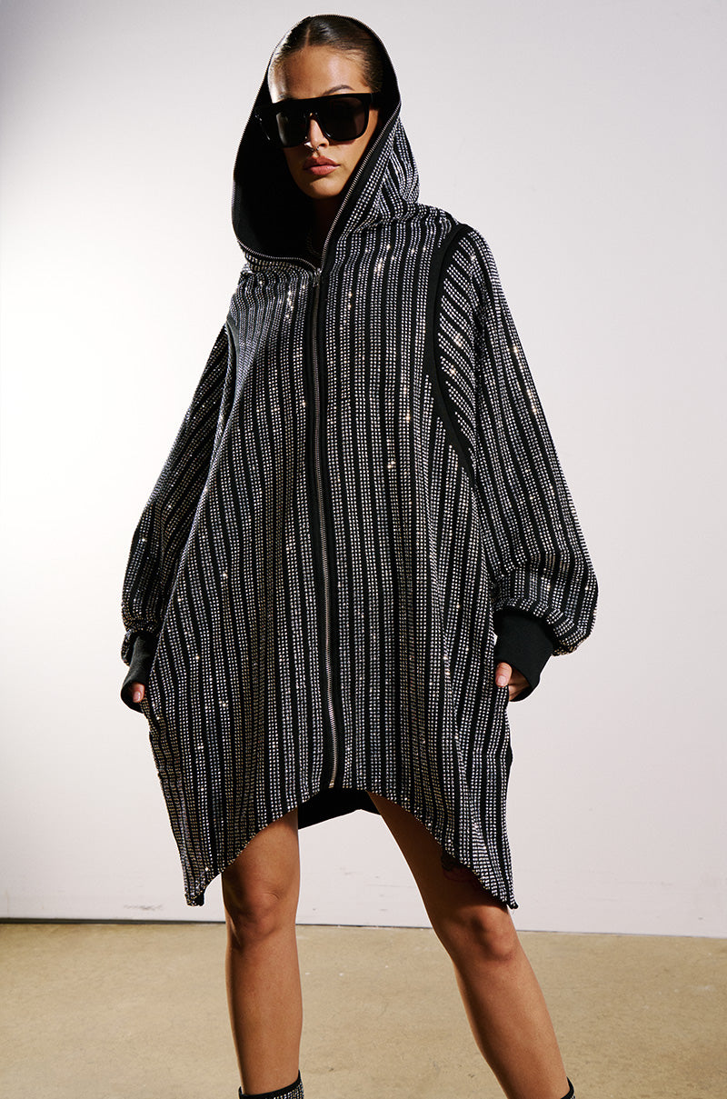 Extra View Tres Chic Passport Oversize Hooded Rhinestone Zip Up Jacket 6