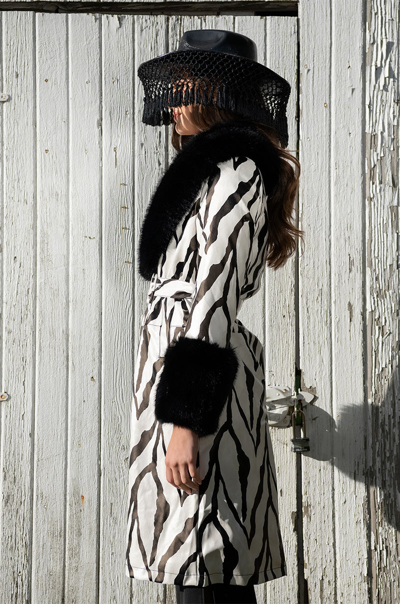 Back View Tres Zebra Faux Fur Coat