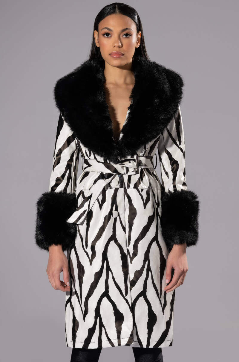 Detail View Tres Zebra Faux Fur Coat