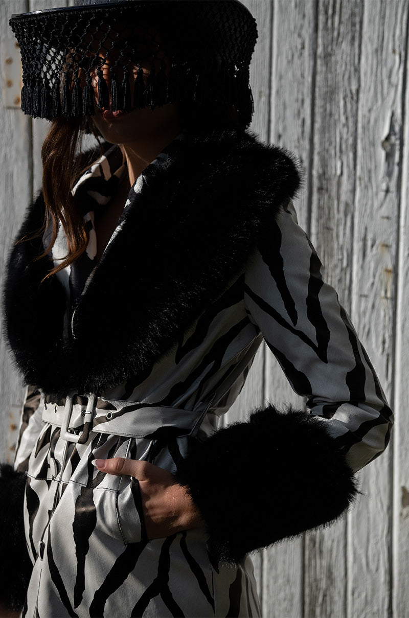 Full View Tres Zebra Faux Fur Coat