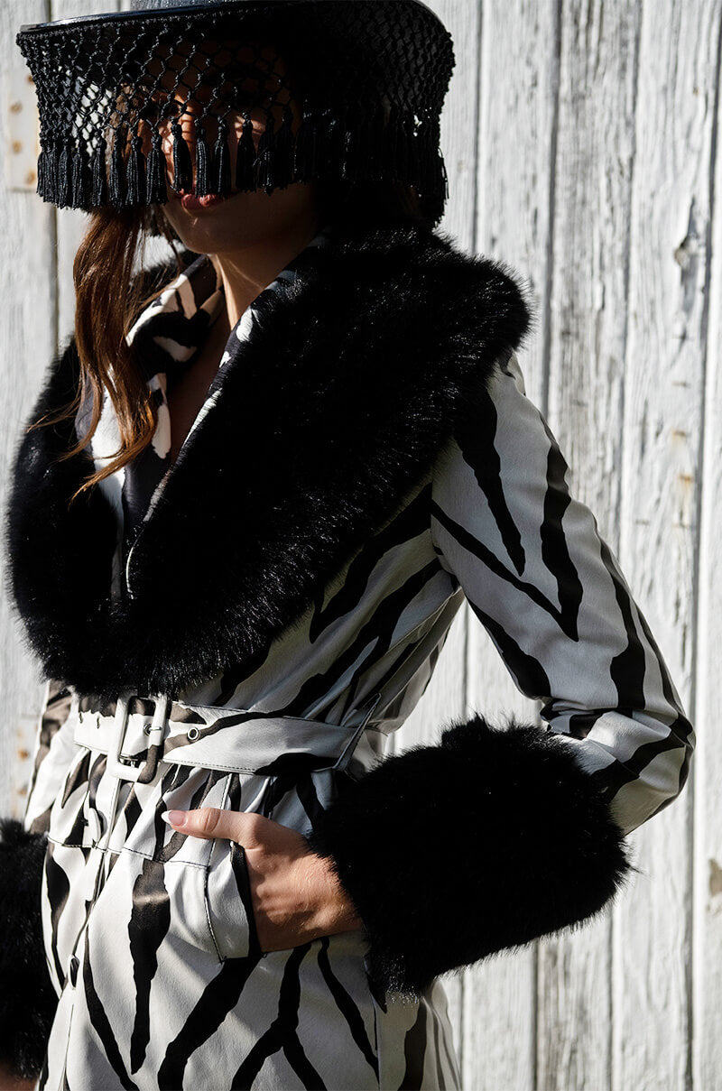 Full View Tres Zebra Faux Fur Coat