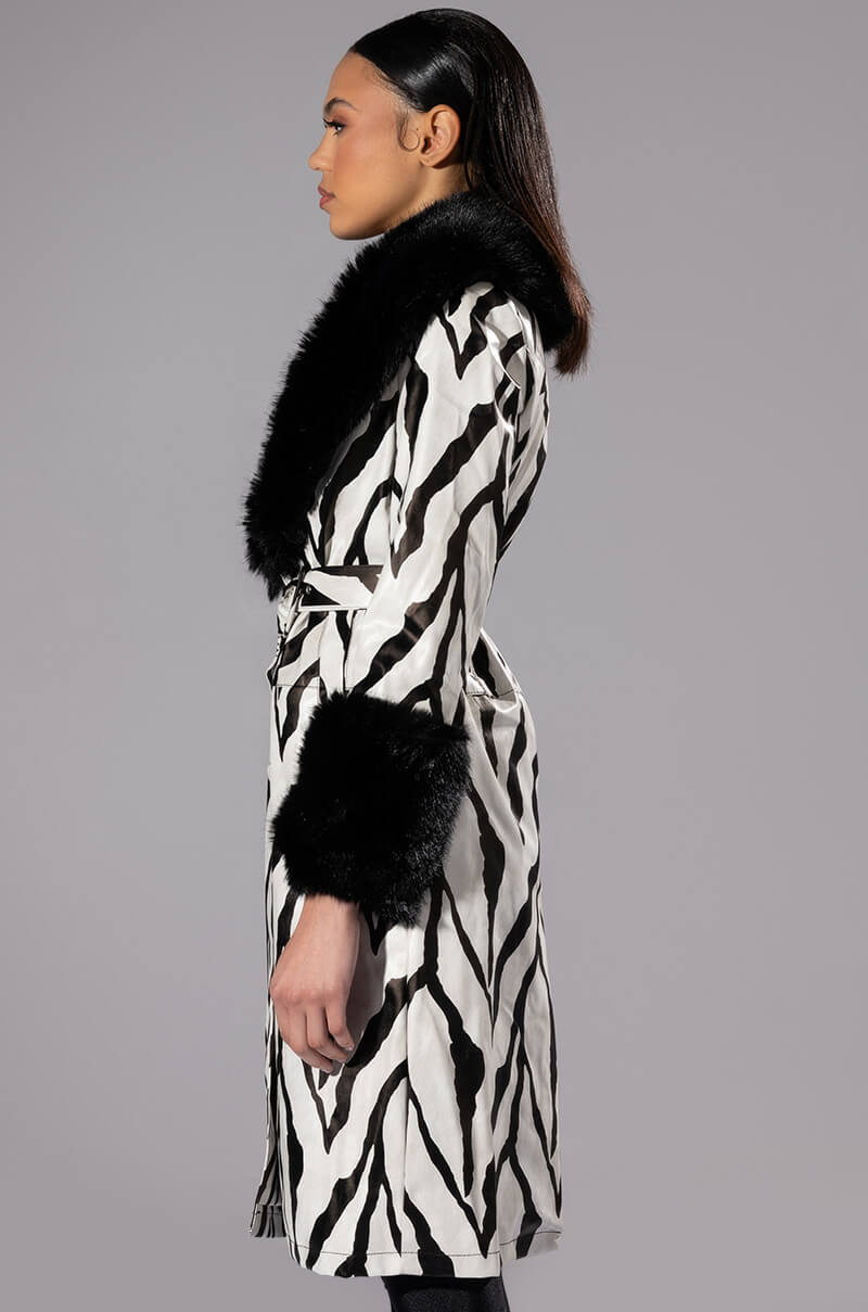 Full View Tres Zebra Faux Fur Coat