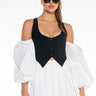 Front View Tricky Puff Sleeve Tuxedo Blouse