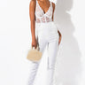 Front View Trip To London High Waisted Feather Trim Trousers in White