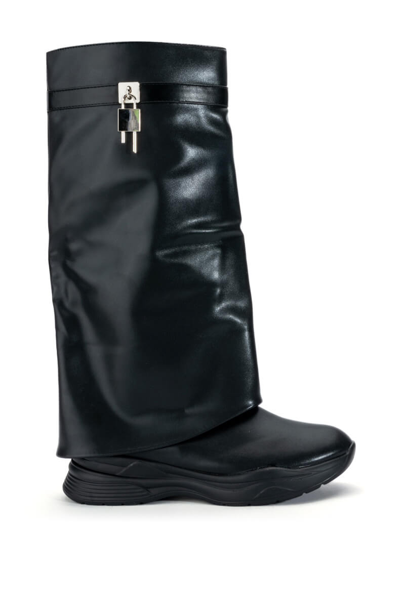Side View Triple Sec Fold Over Flat Boot In Black 1