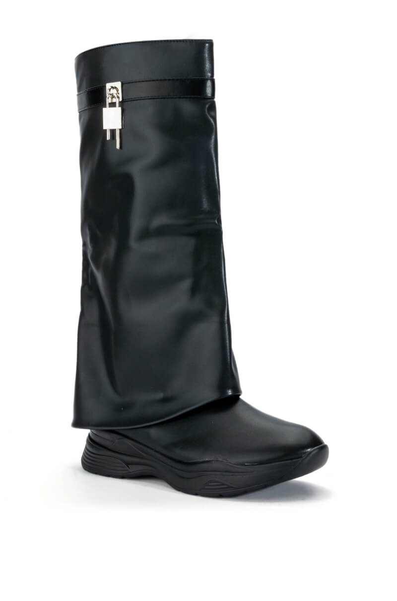 Back View Triple Sec Fold Over Flat Boot In Black 2