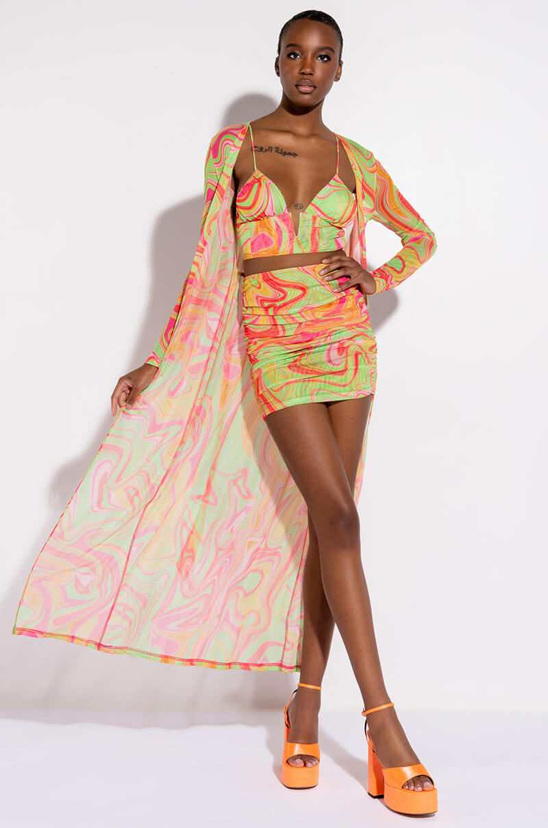 Detail View Trippy Ruched Mesh Bustier