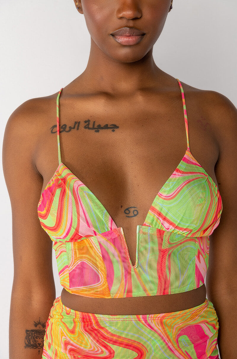 Extra View Trippy Ruched Mesh Bustier