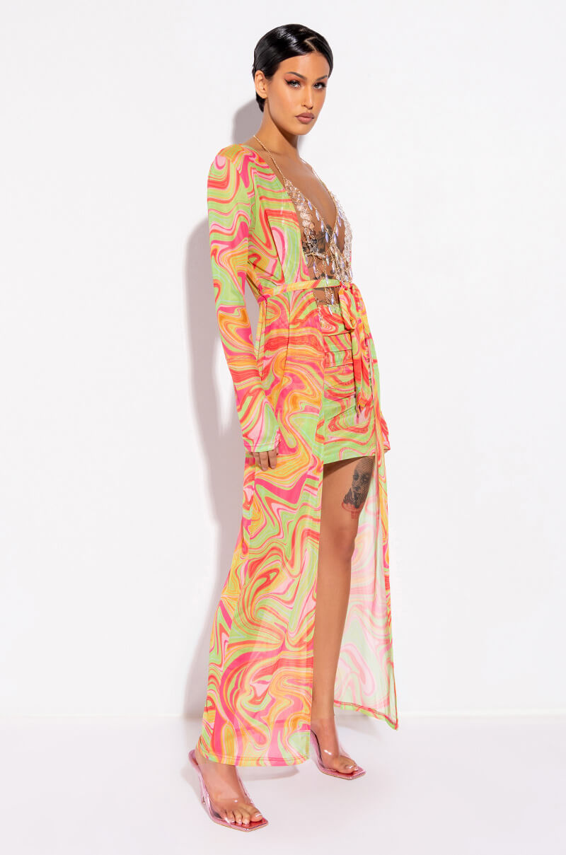 Back View Trippy Ruched Mesh Mini Skirt