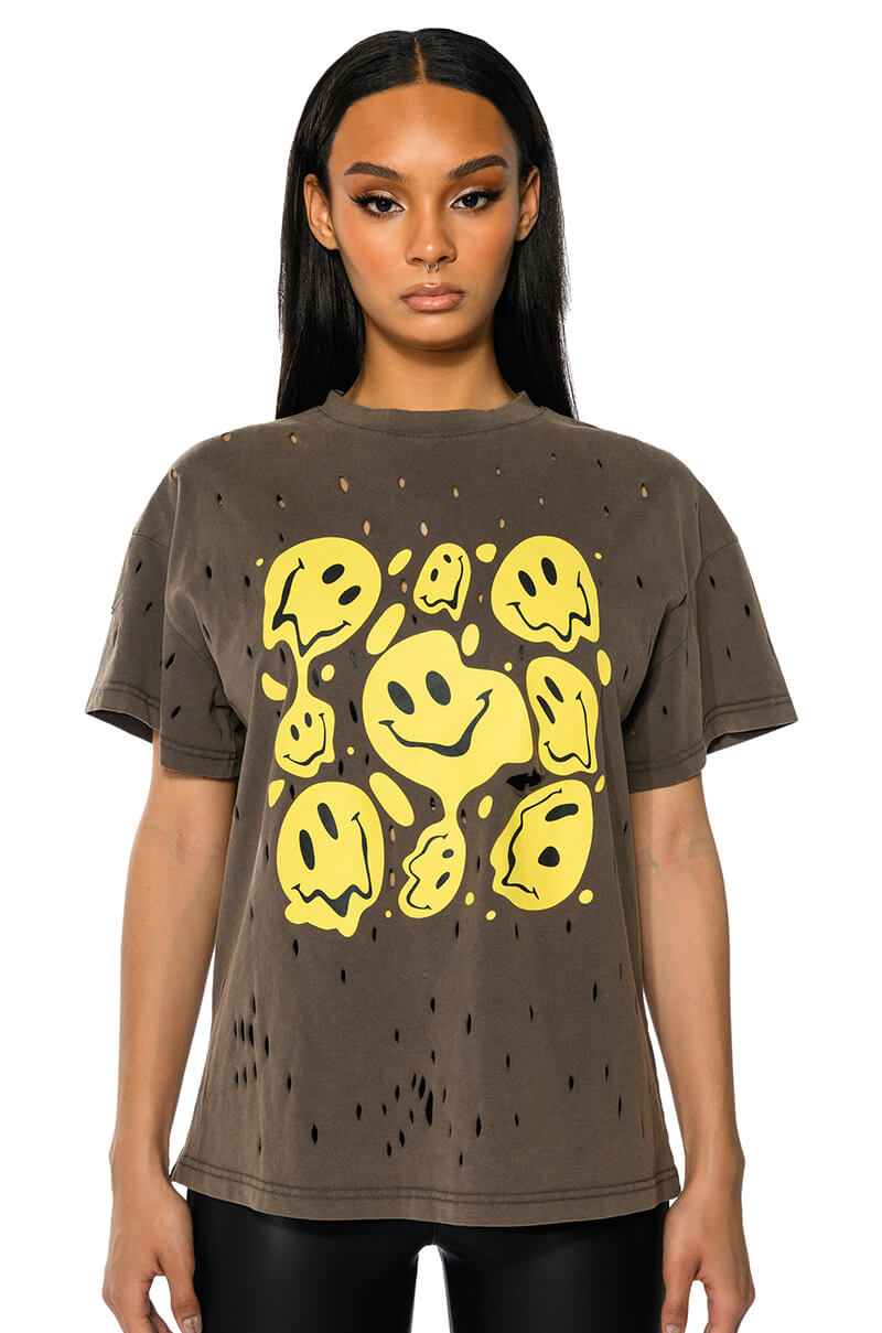 Front View Trippy Trippy Distressed Crew Neck Tshirt