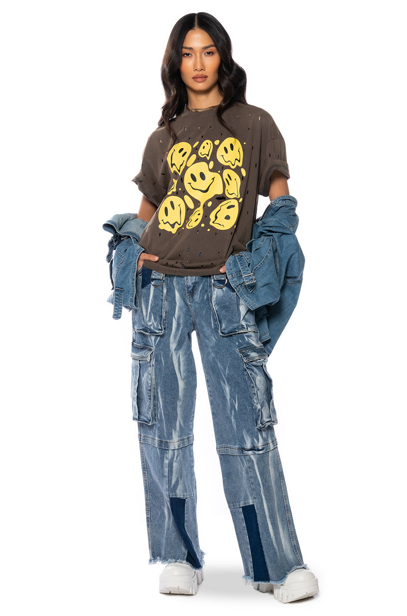 Back View Trippy Trippy Distressed Crew Neck Tshirt